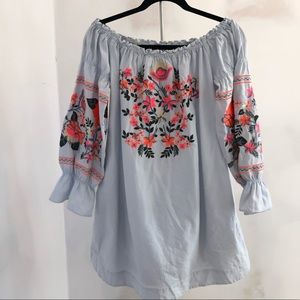 NWT FREE PEOPLE Embroidered Blue Dress SZ L